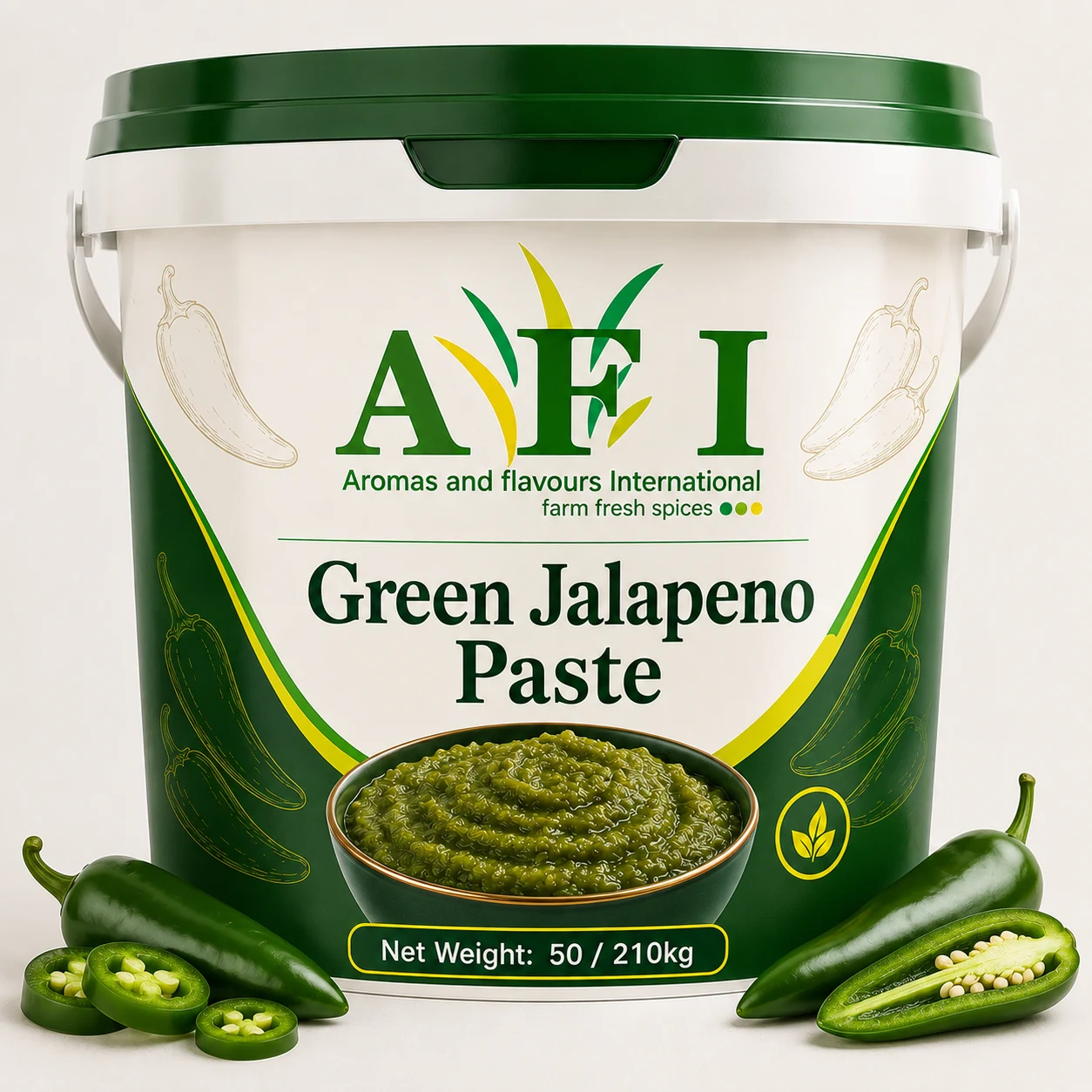 Green Jalapeño Paste, jalapeno paste 220 Kgs / 50 Kgs kg HDPE drum export India